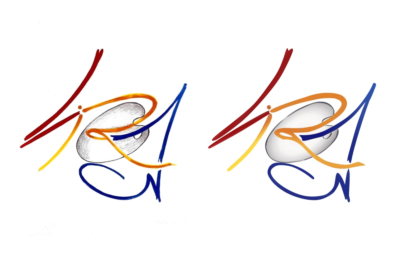 À gauche le dessin sur la feuille, à droite sa version numérique : les lettres L, R, A et N sont les mêmes, le tracé est seulement plus régulier